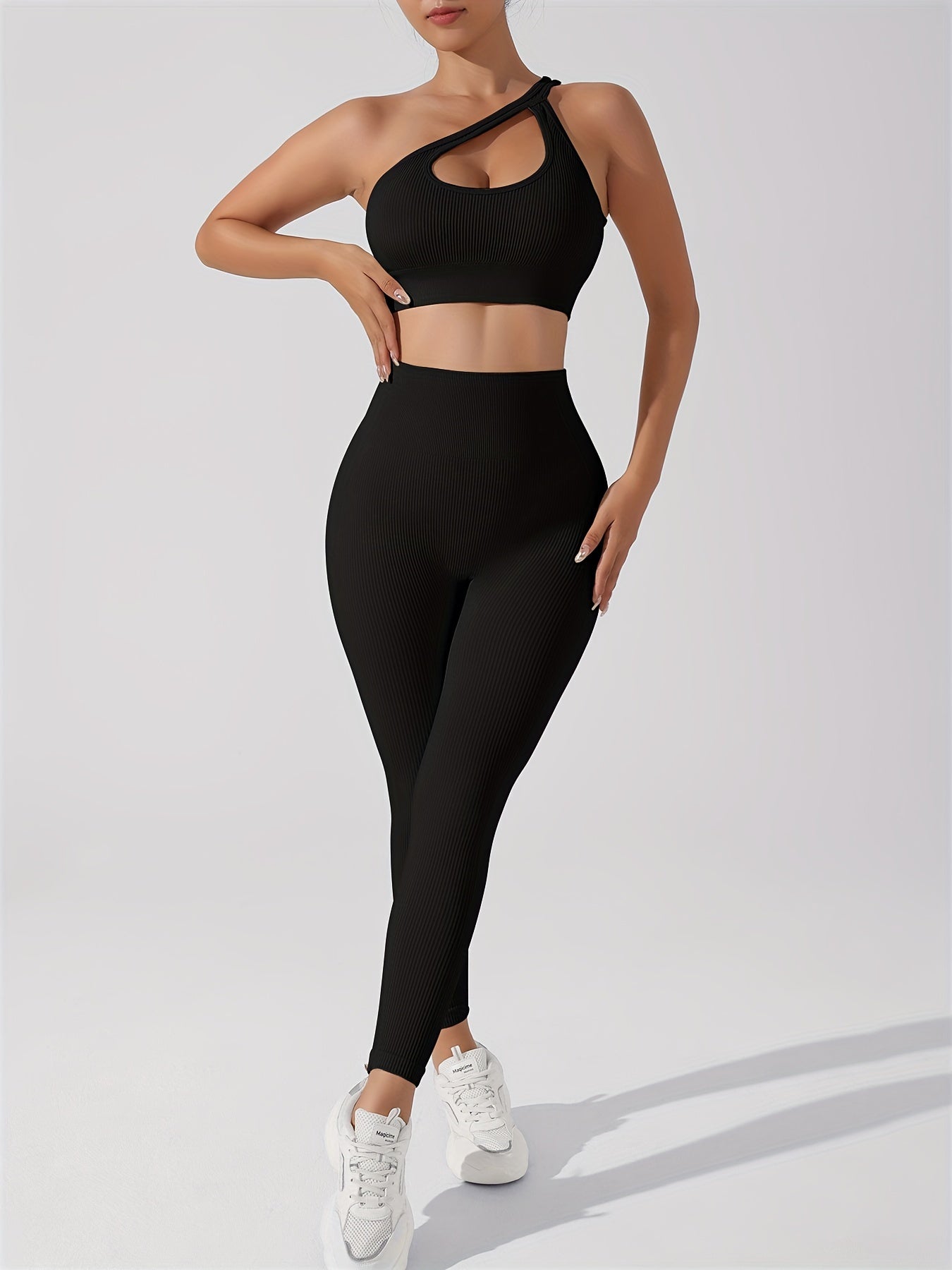 Women's 2pcs Yoga Set: Sexy One-Shoulder Sports Bra & High-Waist Butt Lifting Leggings - Stretchy, Non-See-Through Activewear - For Women - Suitable for Yoga, Fitness & Gym - Perfect Gift for Fitness Enthusiasts