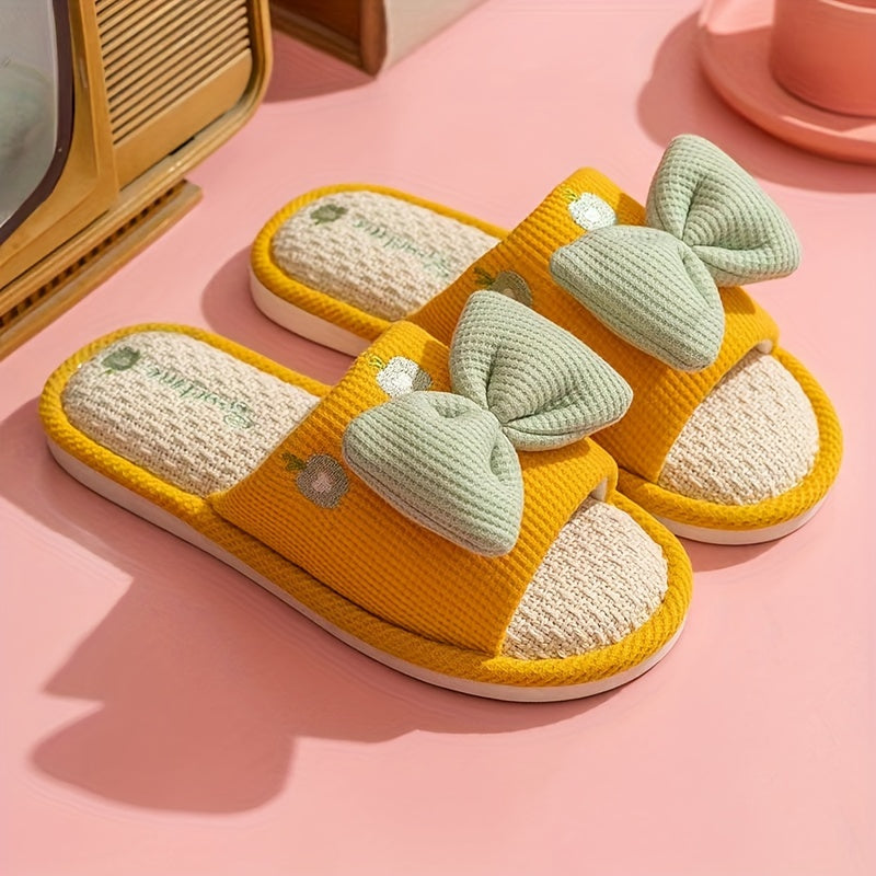 High Quality Women's Indoor Slippers with Bow and Cartoon Thick Sole, High-end Fashion Home Slippers