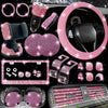 27pcs Bling Car Accessories Set for Women, Bling Steering Wheel Covers Universal Fit 15 Inch, Bling License Plate Frame, Bling Car Phone Holder, Bling Car Coasters, Bling Car Fast Charger, Bling Valve Caps