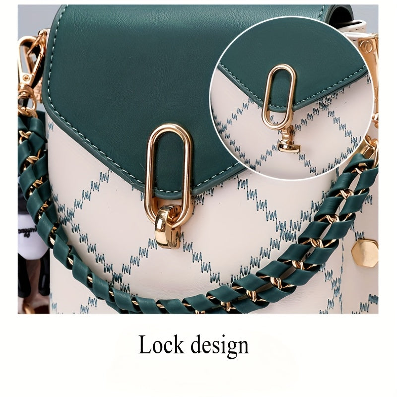 Fashion Mini Plaid Crossbody Bag - Chic Patchwork With Detachable Strap, Adjustable Wide Shoulder Strap, Flap Closure, Chain Decor, Classic Design - Perfect For Daily Use, Travel, And Work