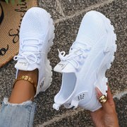 Women's Breathable Knit Running Shoes - Lightweight Low-Top Sneakers with Soft Cushioned PVC Sole, All-Season Comfort for Gym, Walking & Casual Wear - White, Gym Shoes, Sleek Design, Comfortable Insole