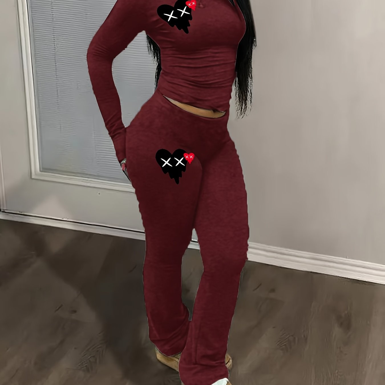 Fashionable Y2K Style Heart Print Set