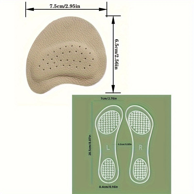 6pcs Anti-Slip Sandal Pads & Cowhide Leather Imitation Insoles for High Heels, Improve Comfort, with Silicone Insoles, Transparent-Slip Forefoot Pads, Washable Shock-Absorbing Self-Adhesive Foot Pads