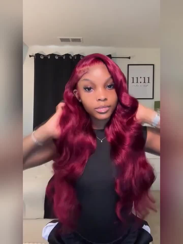 99J Burgundy HD Lace Front Human Hair Wig - 13x4 Glueless Body Wave Pre-Plucked Wine Red Lace Front Wig for Women, Wear & Go