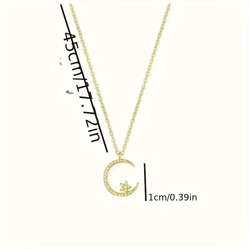 Star Moon Super Sparkle Exquisite zirconia Ramadan Pendant Necklace, Minimalist Elegant Cute And Versatile Daily Wear Clavicle Chain Jewelry