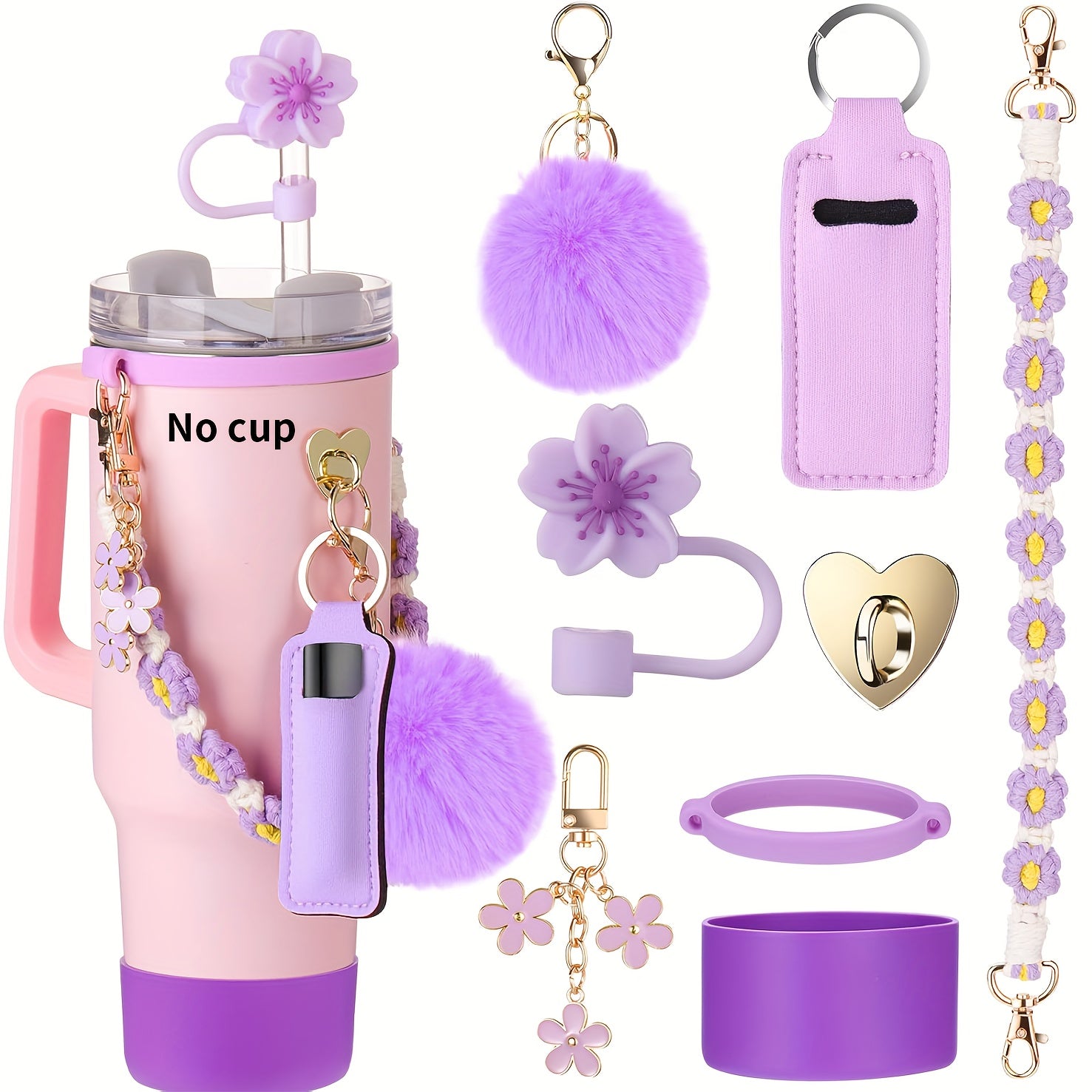 Guulone 8PCS Water Bottle Accessory Kit: Silicone Handle Strap, Protective Sleeve, Straw Cover, Lipstick Pouch, Cup Charms - Fits 30oz/40oz Insulated Tumblers