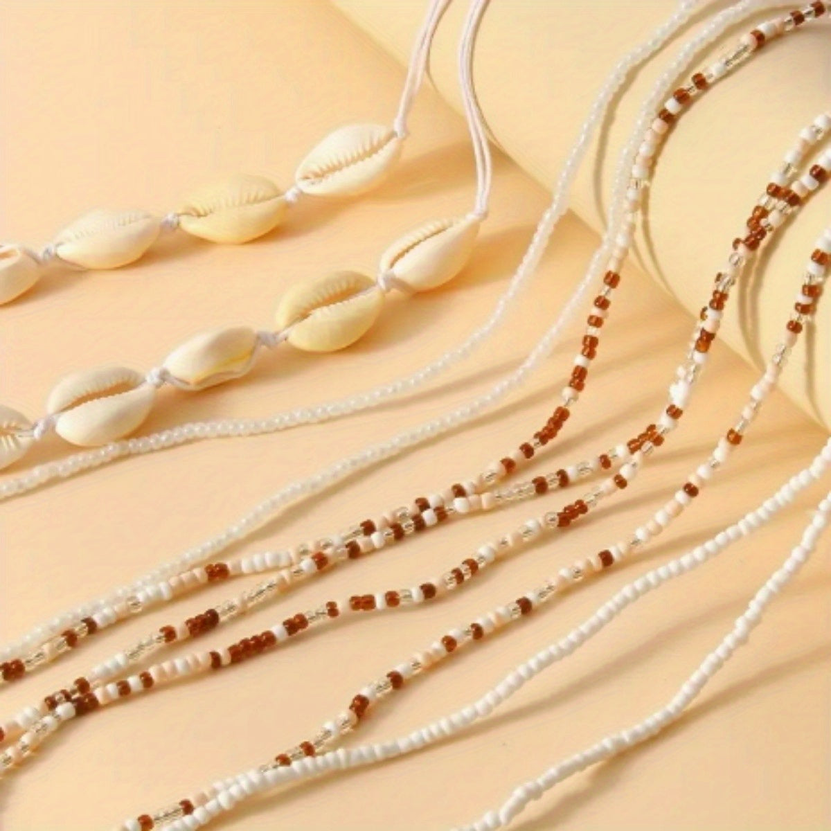 6pcs Boho Chic Shell Pendant Multi-layer beaded waist chain, suitable for women, summer fashion beach handmade elastic body chain, no plating, glass beads, suitable for Casual Attire and gift giving, suitable for Christmas