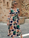 Women's woven V-neck print with sleeves belt Summer dress Elegant stylish casual Women's skirt