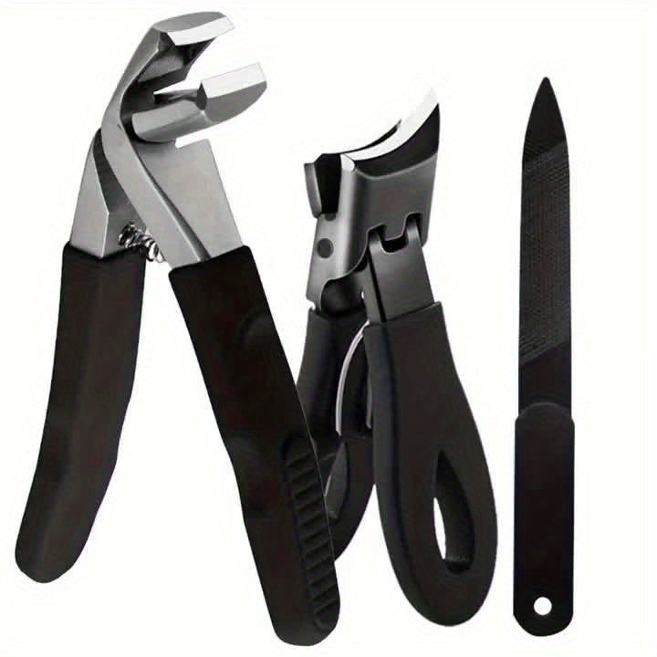 [Heavy Duty] Angled Heavy Duty Toe Nail Clippers With Catcher | 3pcs | Sharp Stainless Steel | Mess Free Large Fingernail Clippers With Wide Opening | For Thick Nails For Seniors Men Women