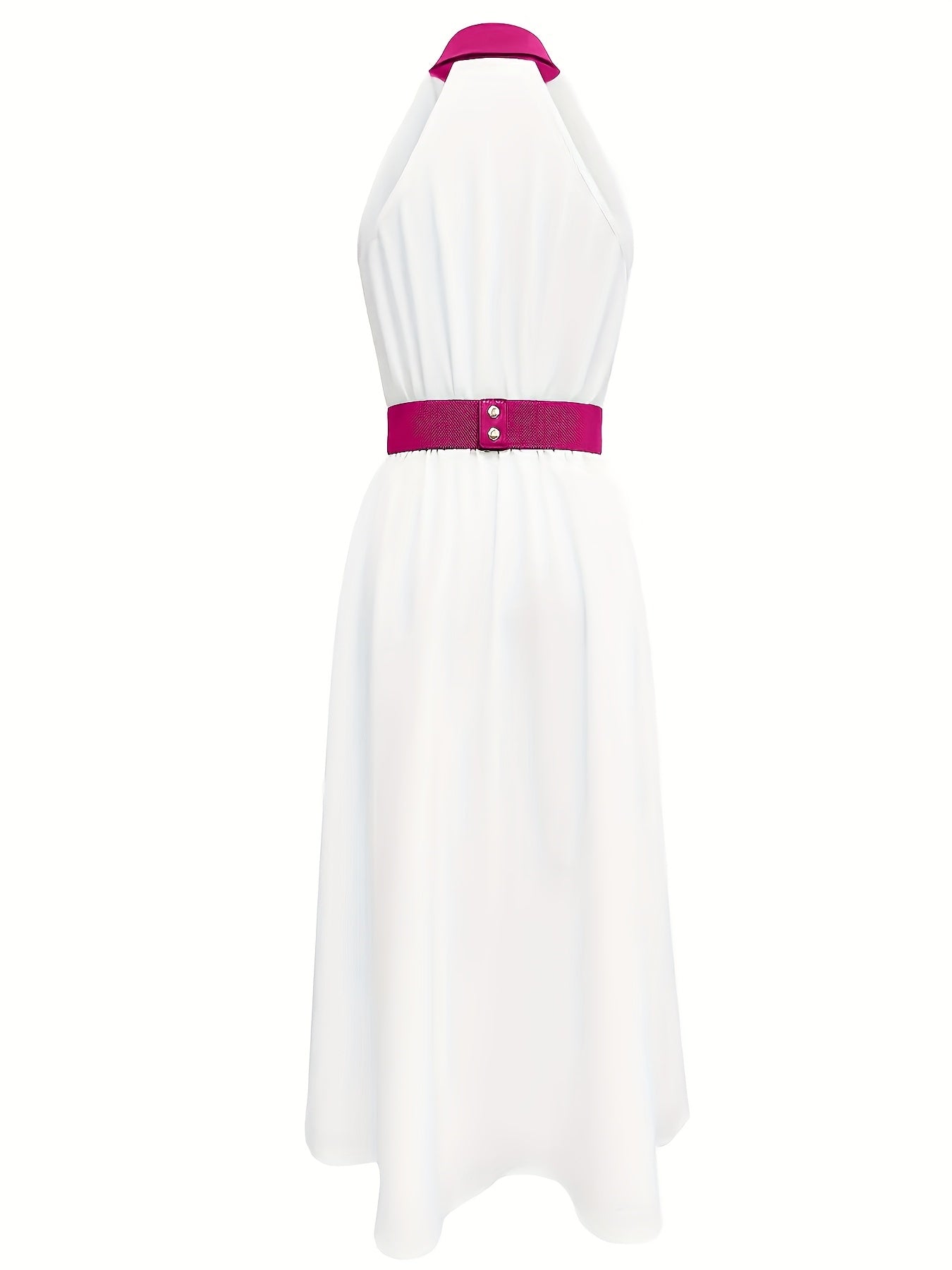 Women's Elegant White & Green V-Neck Dress with Adjustable Waist Tie Belt - Pencil Skirt Silhouette, Structured Non-Stretch Fabric, Machine Washable for All-Season Wear, Stylish Occasion Wear | Sophisticated Fashion | Stylish