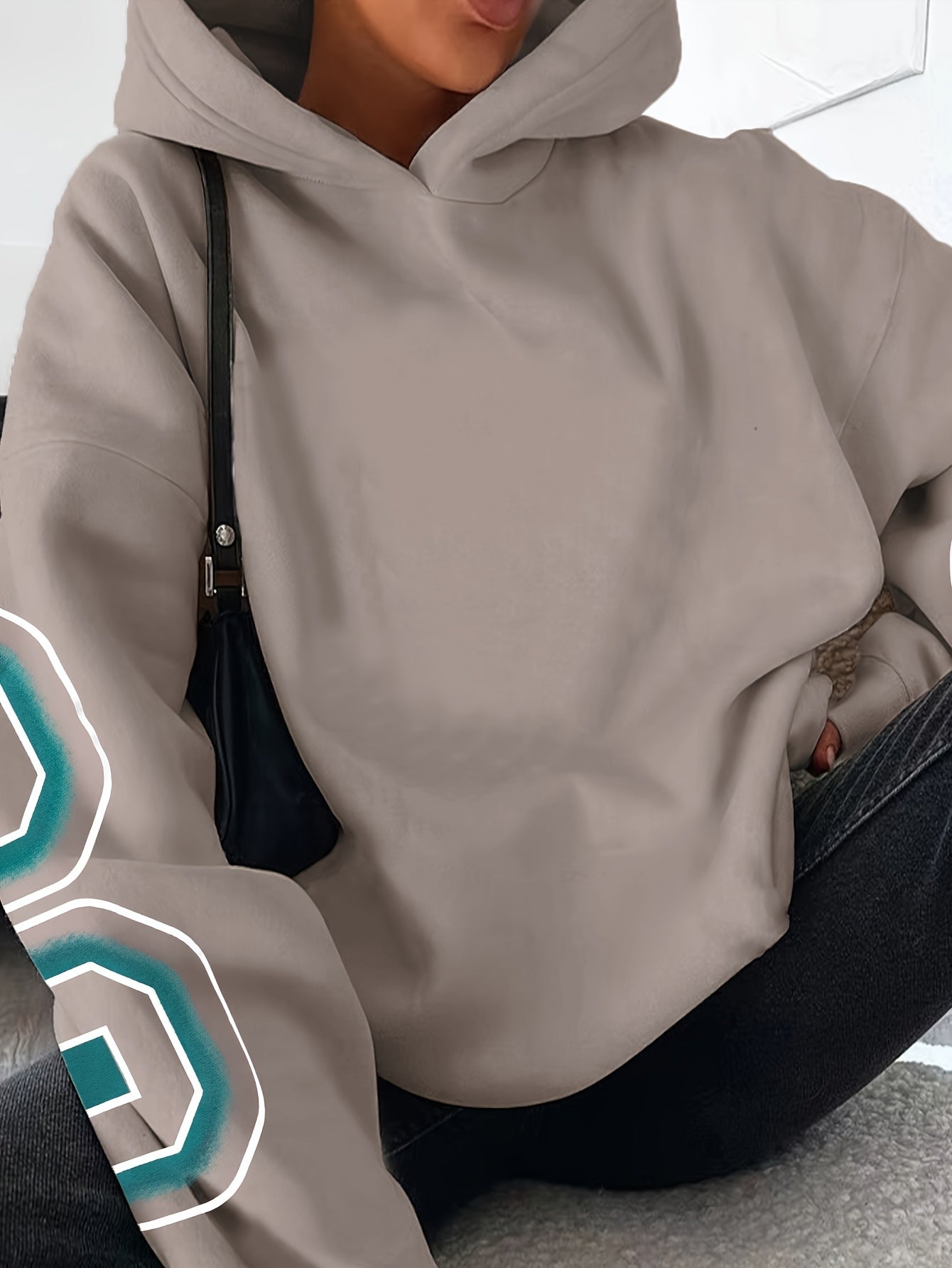 Spechir Chic Black Hoodie with Pink & White NYC Letter Design - Casual Polyester Blend, Long Sleeve, Machine Washable - Stylish Women's Fashion for Spring/Fall, Urban Fashion|Youthful Style|Knit Construction, Oversized Hoodie
