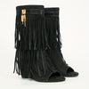 Women's Tassel Decor Wedge Heeled Boots, Fashion Peep Toe Side Zipper Boots, Stylish Western Booties