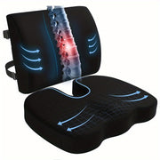 Memory Foam Office Chair Cushion Set - Non-Slip Lumbar Support Pillow for Desk, Gaming & Car Seats | Back & Seat Cushion Combo (Ergonomic Comfort)