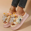 Women's Cute Bear Charm Slide Sandals - Comfy Thick Sole Pink Platform Shoes with Checkered Pattern, Casual Open-Toe Design for Casual Attire, Strappy Sandals