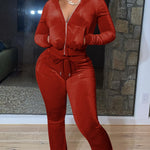 European And American Women's Fashion Casual Solid Color Velvet Hooded Two-piece Set