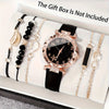 6pcs Elegant Ladies' Fashion Watch and Bracelet Set, Round Quartz Movement, PU Leather Strap, Zinc Alloy Case, Non-Rechargeable Battery - Perfect for Daily Wear, Parties, and Gifts for Special Occasions