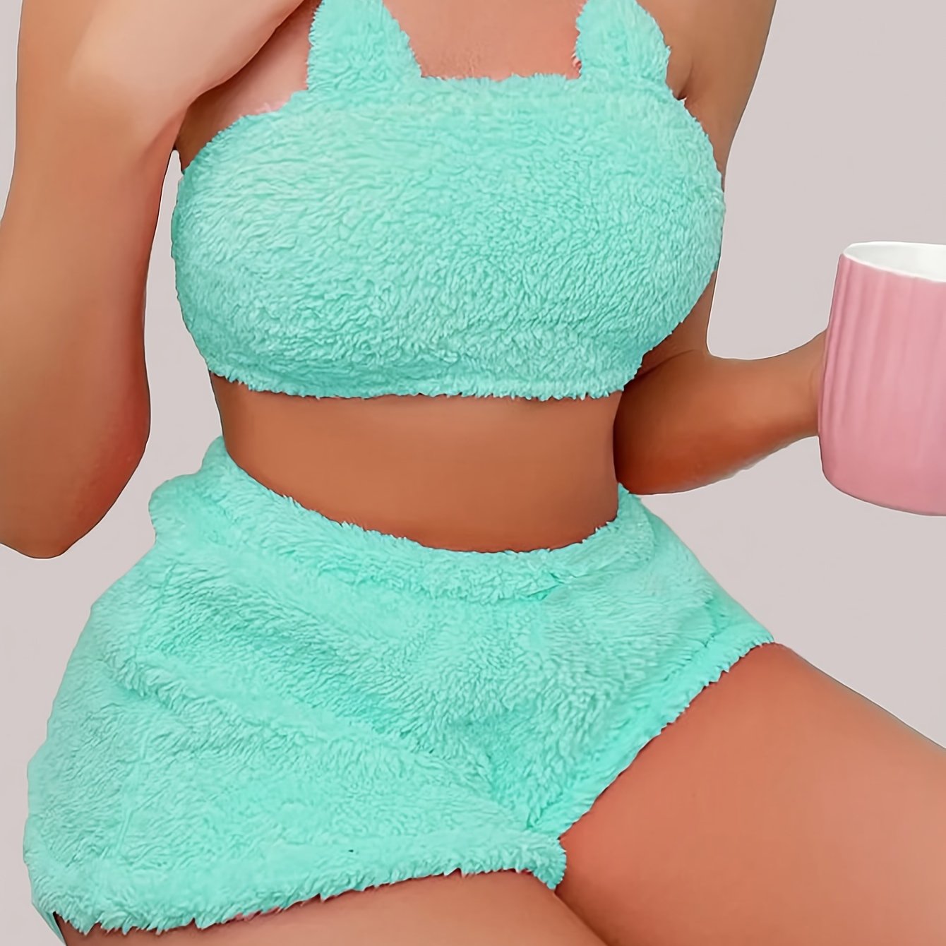 Plush Lounge Set - Sexy Solid Tube Crop Top & Elastic Shorts - Women's Fall & Winter Loungewear