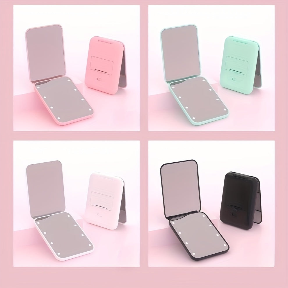 [LED Travel Makeup Mirror] Compact, Double-Sided, 1X/3x Magnified LED Mini Travel Makeup Mirror - Portable, Folding, Hand-Held, Small Lighting, Unscented, Plastic Surface, Non-Rechargeable Button Battery (Diameter≥20mm) Pow