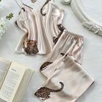 Leopard Print Fashionable Comfort V-Neck Camisole Long Pants Pajama Set 2pcs