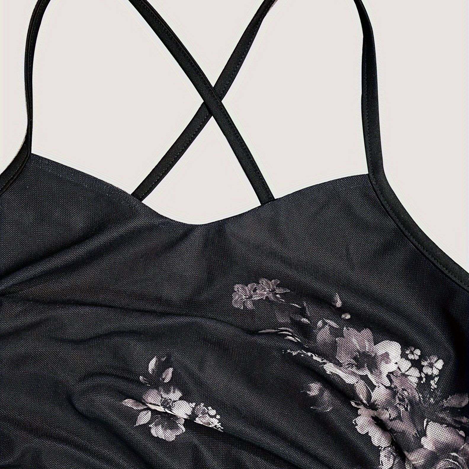 Elegant Sleeveless Crisscross Cami Dress - Floral Print Spaghetti Strap Dress For Spring & Summer - Women's Clothing
