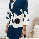 Women'S Elegant Lapel Button Long Sleeve Tunic Dress, Random Print, Polyester, 100g/m², Woven, for Adult, Spring/Summer/Fall