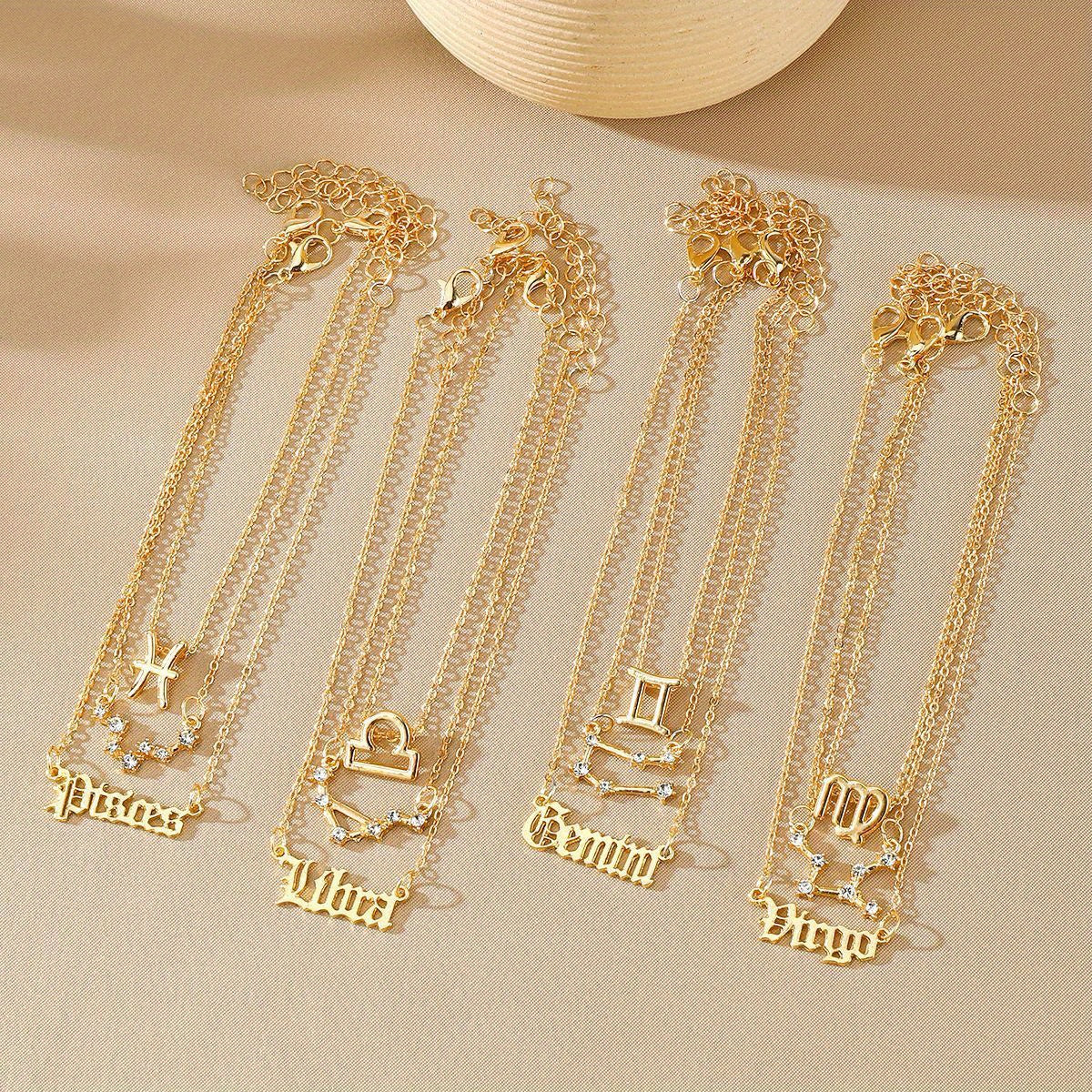 Alloy Inlaid Rhinestone Women'S Zodiac Ankle Chain, Spring And Summer, 3pcs of Beach Barefoot Accessories, Suitable for Vacations, Parties, Dates, Music Festivals