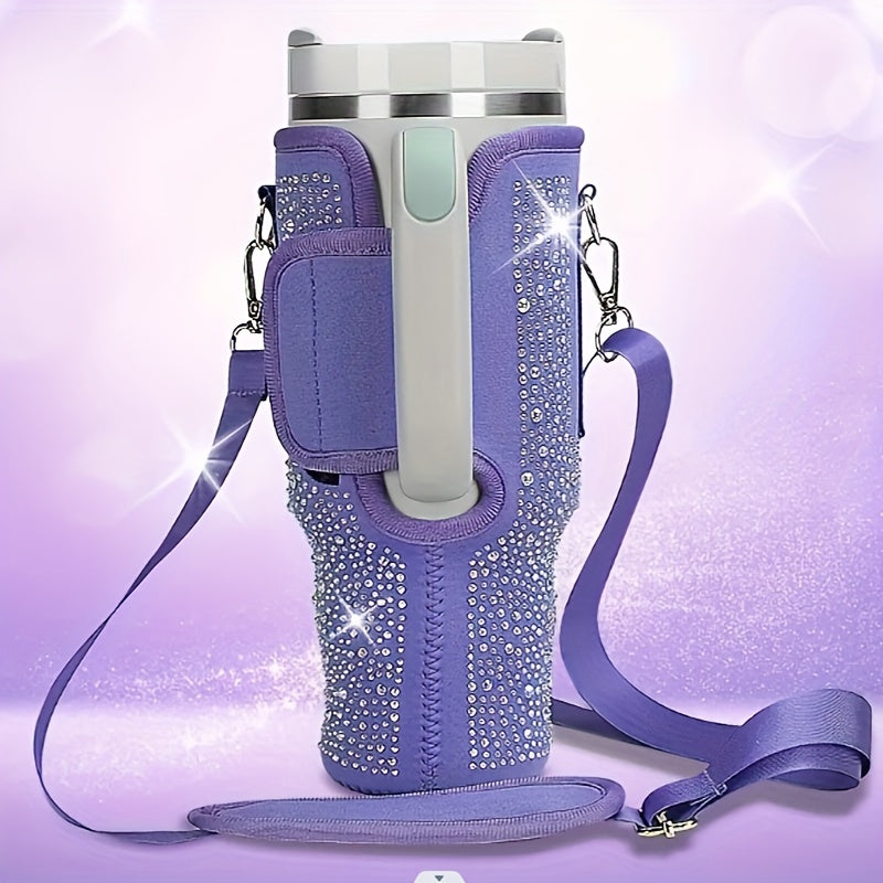 Shiny Diamond Water Bottle Carrying Bag for 40 Oz (About 1134.0 G), Neoprene Water Bottle Bag with Adjustable Shoulder Strap, Suitable for Cup Accessories to Meet Travel