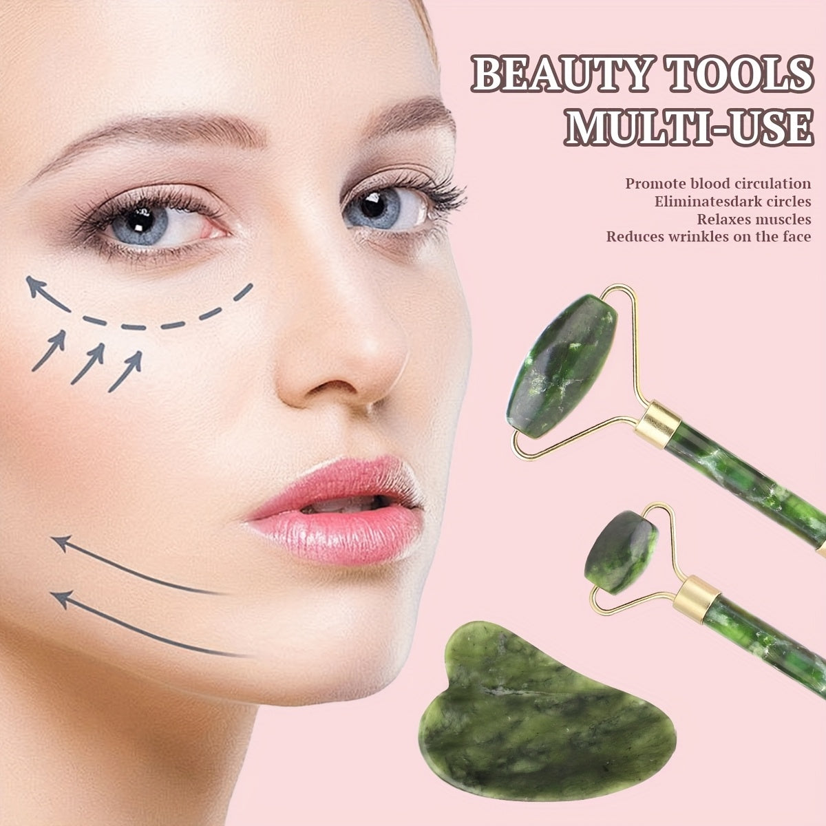 10pcs Facial Massage Set, Including 1 Double-Head Roller Massager, 1 Heart-Shaped Massage Board, 1 Pink Hair Band, 1 Long-Handled Hair Comb, 2 Air Cushion Powder Puffs, 2 Water Drop Beauty Eggs, 1 Metal Beauty Egg Stand, for