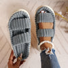 Two Bands Women's Plush Open Toe Platform Slippers, Soft Sole Fuzzy Comfortable Indoor Floor Shoes