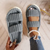 Two Bands Women's Plush Open Toe Platform Slippers, Soft Sole Fuzzy Comfortable Indoor Floor Shoes