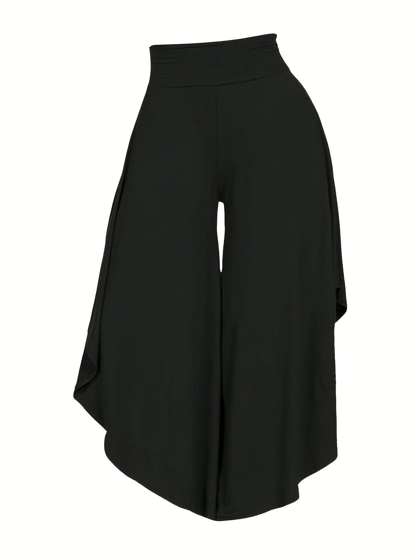 Solid Color Asymmetrical Wide-Leg Pants