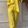 Women's Casual Polyester Two-Piece Pantsuit with Mandarin Collar and Solid Color Design - Woven Fabric, Full-Length Regular Top & Pants Set (1 Clothes 1 Pants), All-Season Suitable