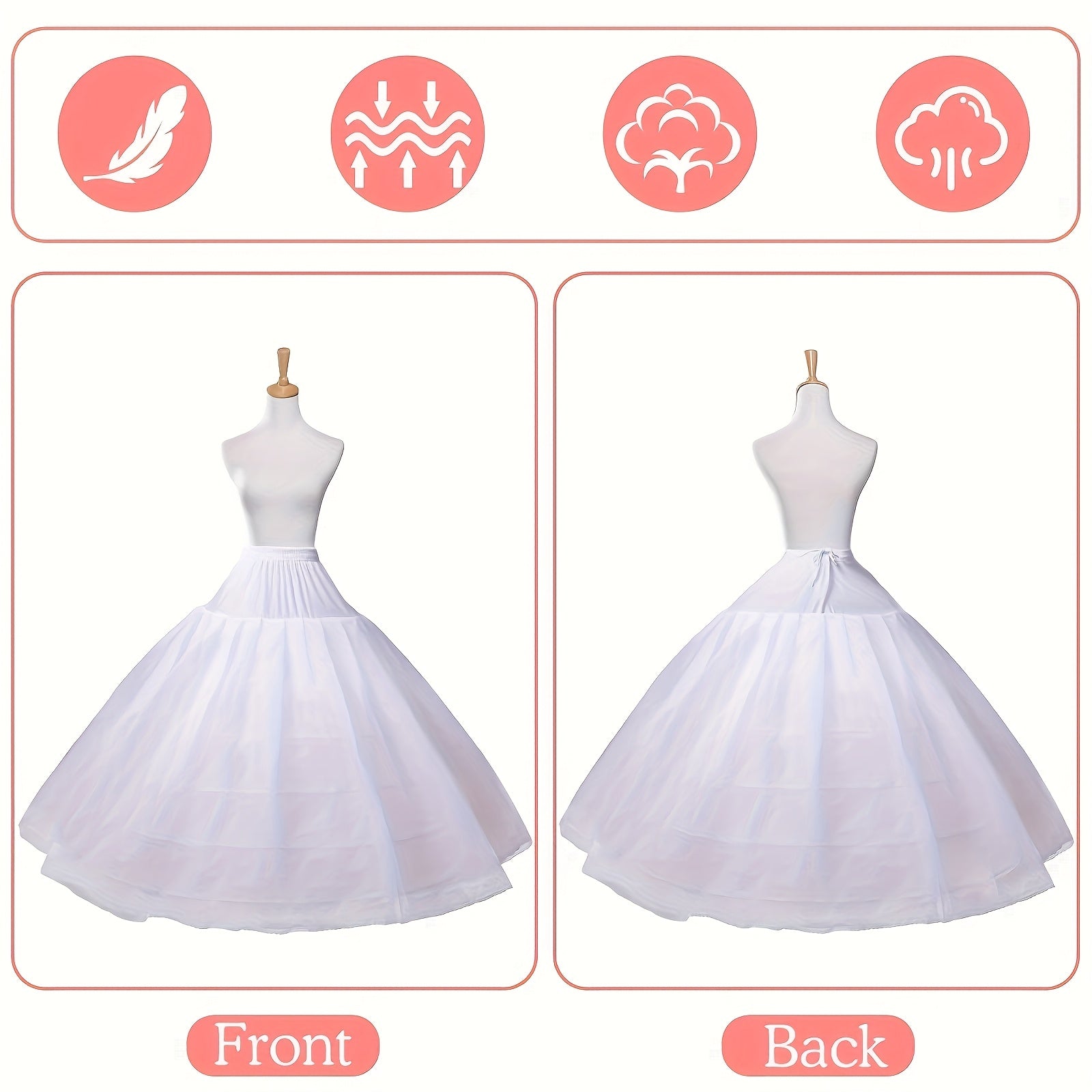 A Women'S Wedding Dress with Built-In Petticoat And Six Hoops, Suitable for Mid-Length, Party Dresses, And Bridal Accessories. It Enhances The Fluffiness of The Wedding Gown, Offers Comfort, Is Dry Cleanable, And Has N