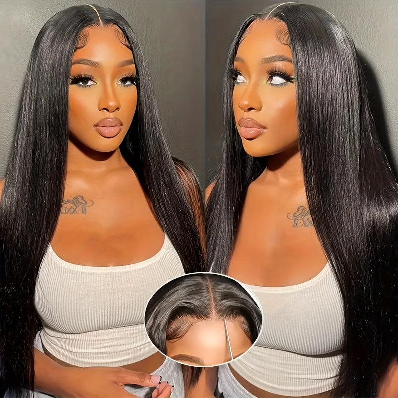 4X4 HD Lace Closure Wig - 100% Human Hair, No Glue Needed, Pre-Plucked Straight Hair, 200% Density, Elegant Style for Women, Perfect for Role-Playing And Casual Attire, Everyday Hairpiece | Natural Appearance | Natural Textur