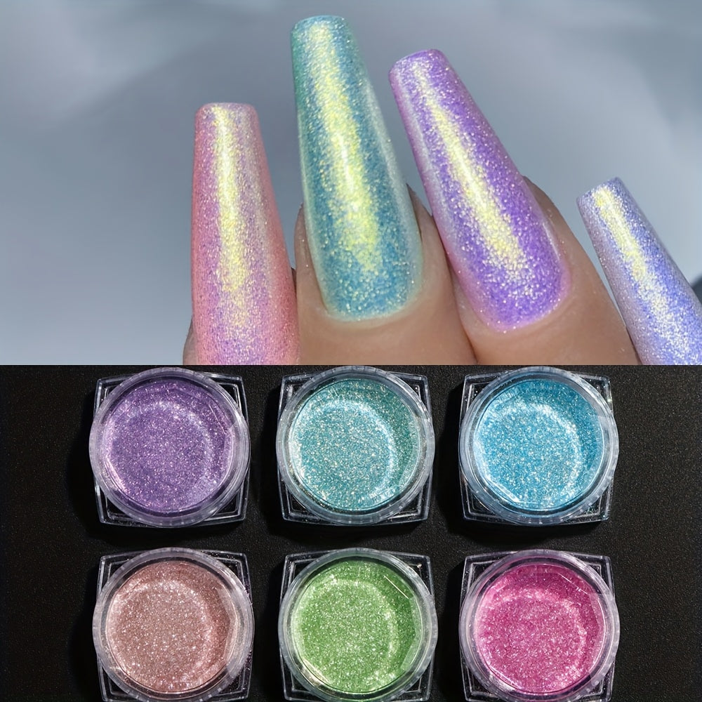 6pcs Star Glitter Powder Set Holographic Summer Pink Purple Blue Green Sugar Dipping Pigment Mermaid Iridescent Nail Sequins Dust Decoration Nails Supplies