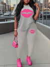 love graphic print two piece set, short sleeves T-shirt & Leggings, Women's clothing
