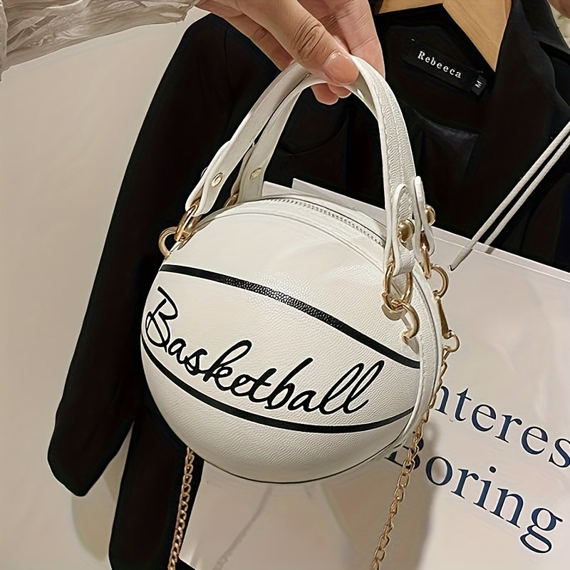 Stylish Women's Basketball Crossbody Bag - Chic PU Shoulder Bag with Zip Closure, Polyester Lining, Perfect for Sports Enthusiasts, Basketball Messenger Mini Round Bag PU Clutch, Suitable for Dates, Work, Vacation, Parties, C