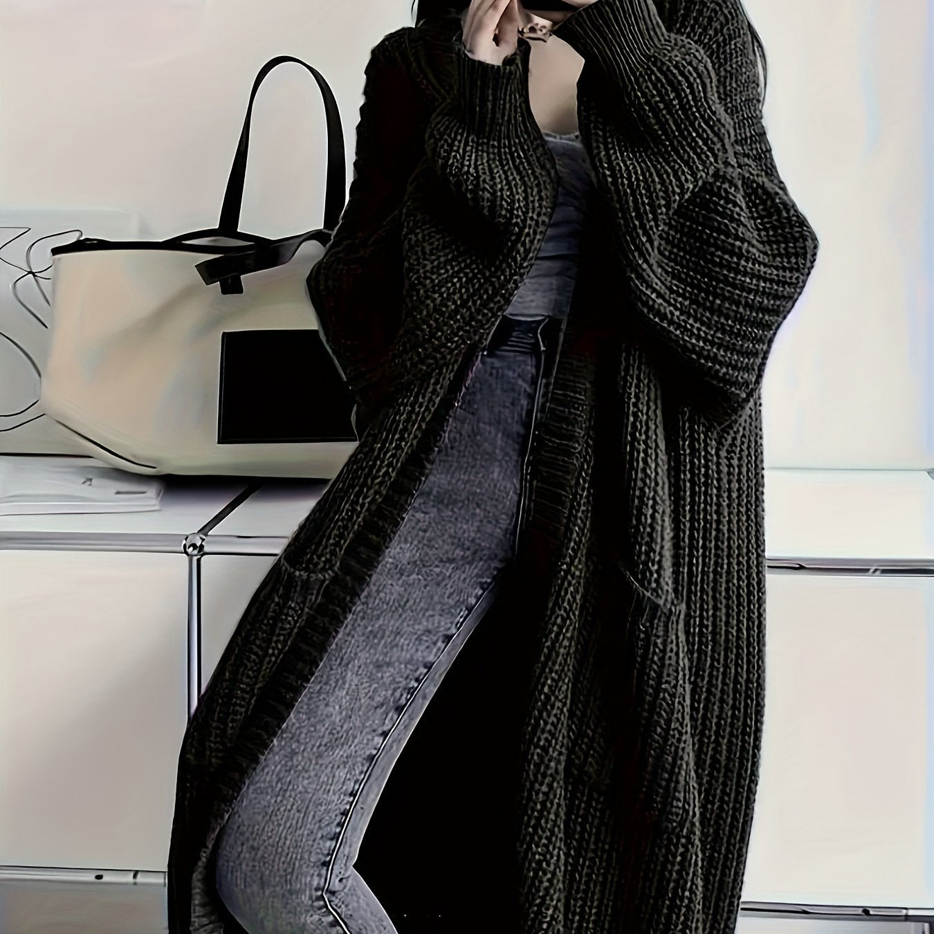 Elegant Open Front Solid Cardigan, Long Sleeve Midi Cardigan For Fall & Winter - Women's Clothing - Soft & Cozy Fabric - Perfect for Casual & Formal Occasions - Ideal Gift for Women