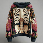 Womens Halloween Top Crew-neck Sweater With Faux Fur Details