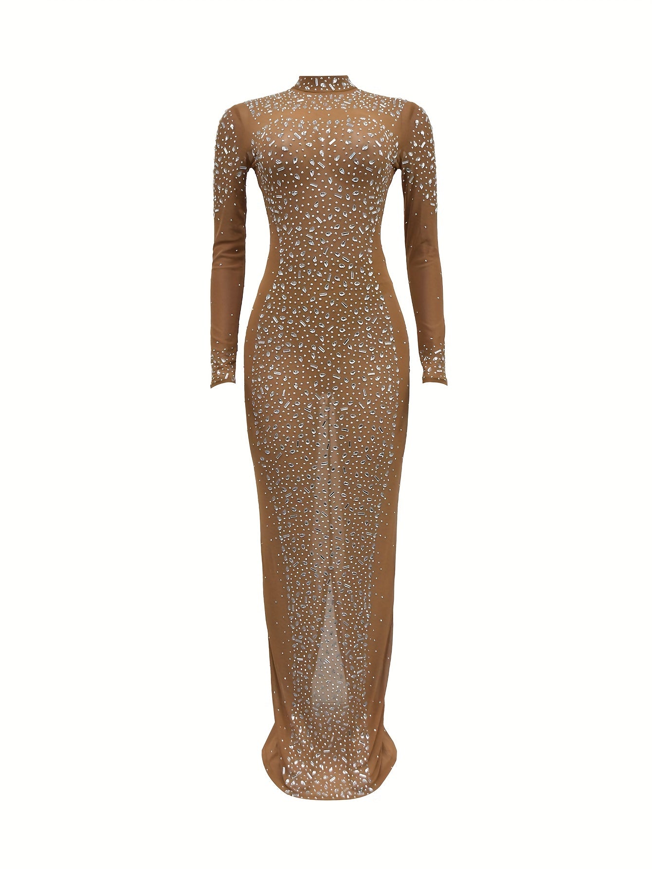 Luxurious Long Sleeve Elegant Rhinestone Dress - Exquisite Skinny Silhouette, Glamorous Formal Design for Upscale Party and Banquet Occasions - Stylish Womens Formal Wear