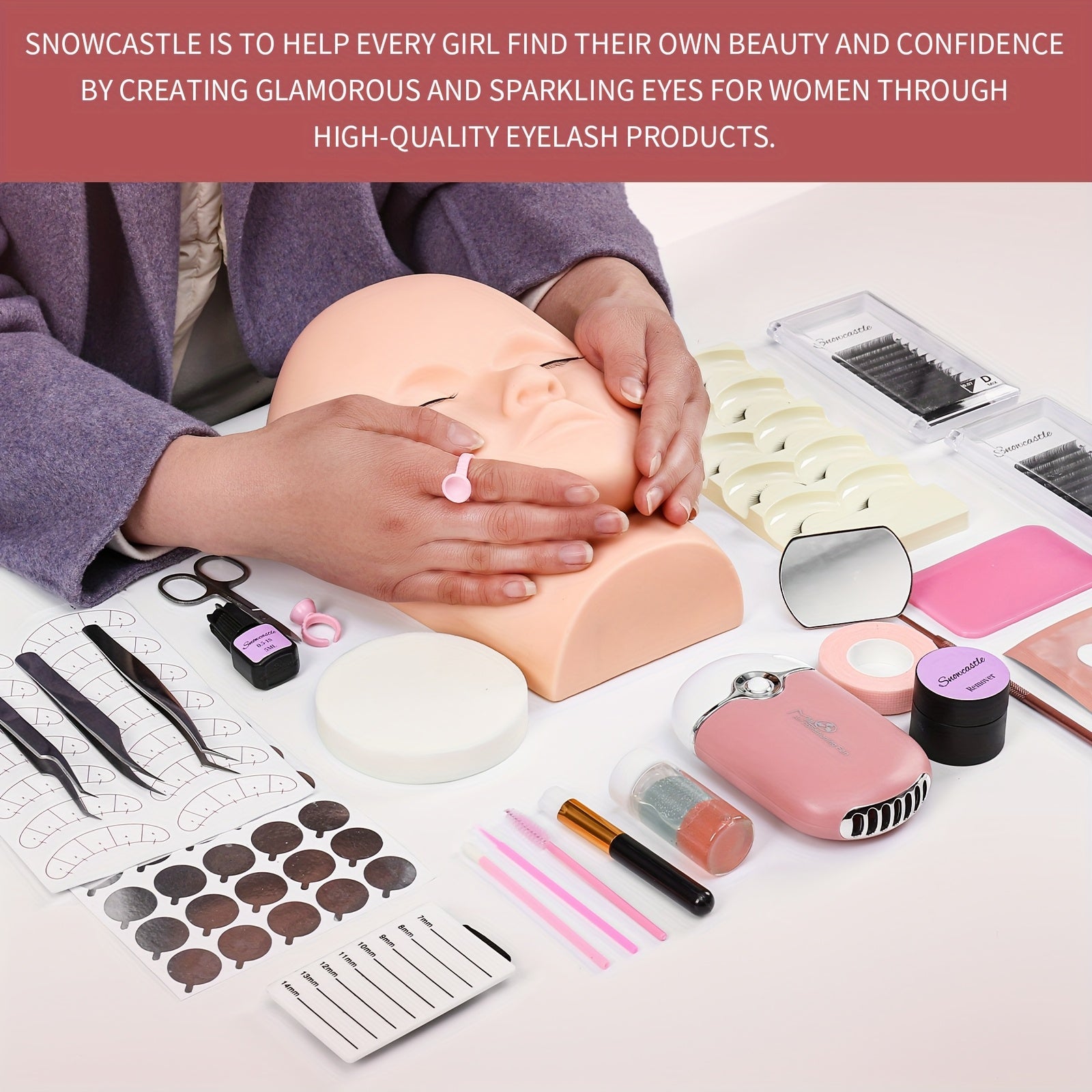 Beauty 246pcs/set Eyelash Extension Training Tool Kit With Silicone Practice Model Head, Eye Pads, Tweezers, Glue Ring, Eyelash Brushes, Individual Lashes Glue, Micro, Brushes, Grafting Eyelash Extension Set