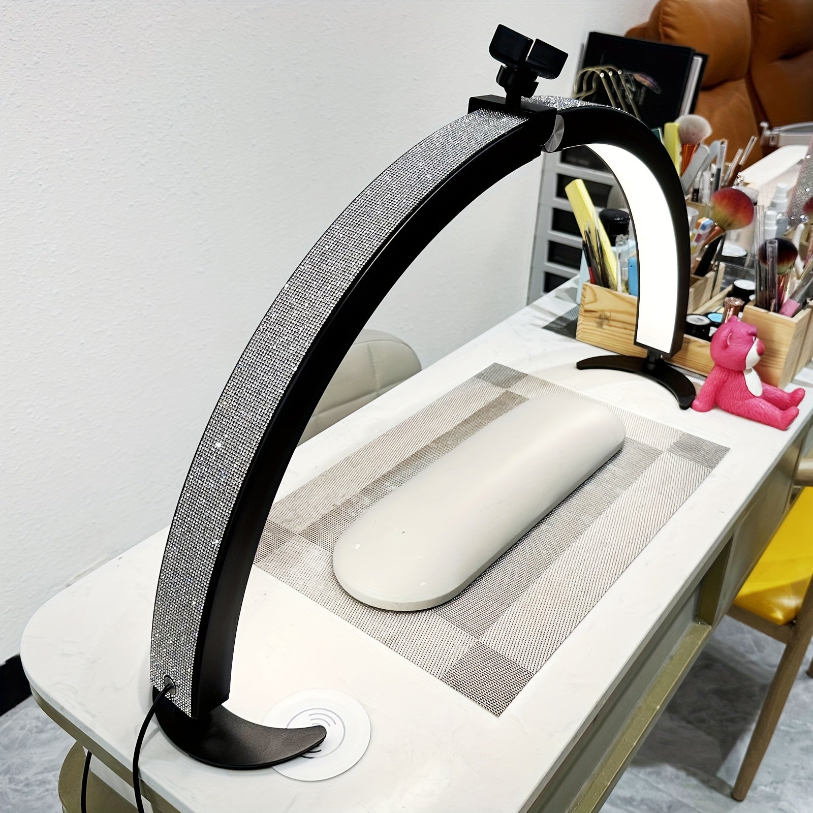 Nail Studio Set Lamp, Eyelash Lamp, Foldable Half Moon Lamp, With Remote Control And Phone Stand, 7 Colors And 10 Brightness Can Be Adjusted For Salon Nail/tattoo/eyebrow Tattoo/facial Beauty Lamp