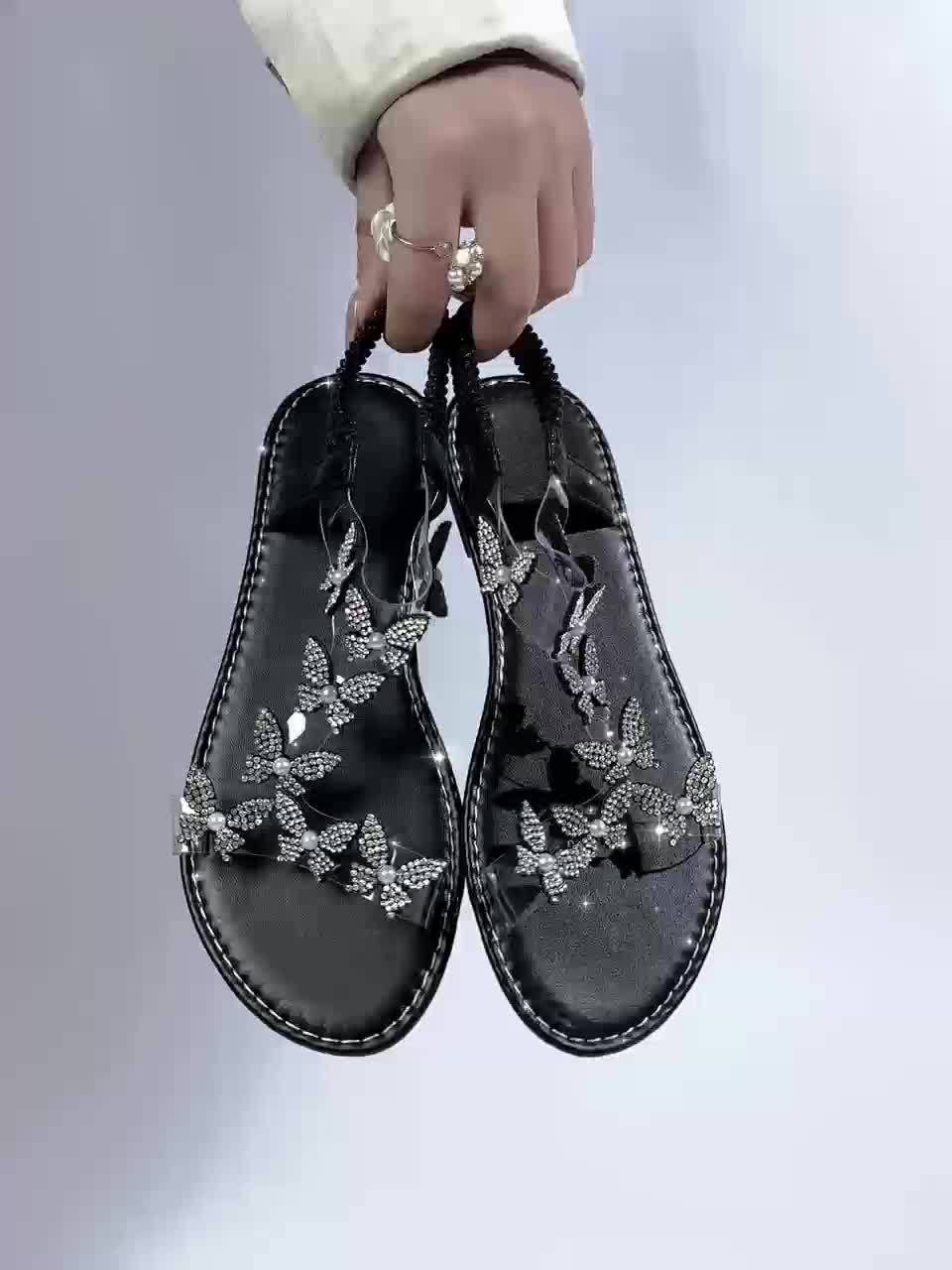 Women'S Summer Flat Sandals with Butterfly Embellishments - Slip-On, Open Toe, Synthetic Upper, TPU Sole, All-Season Comfort, Casual Footwear|Butterfly Embellishments|Synthetic Upper, Sandals for Women