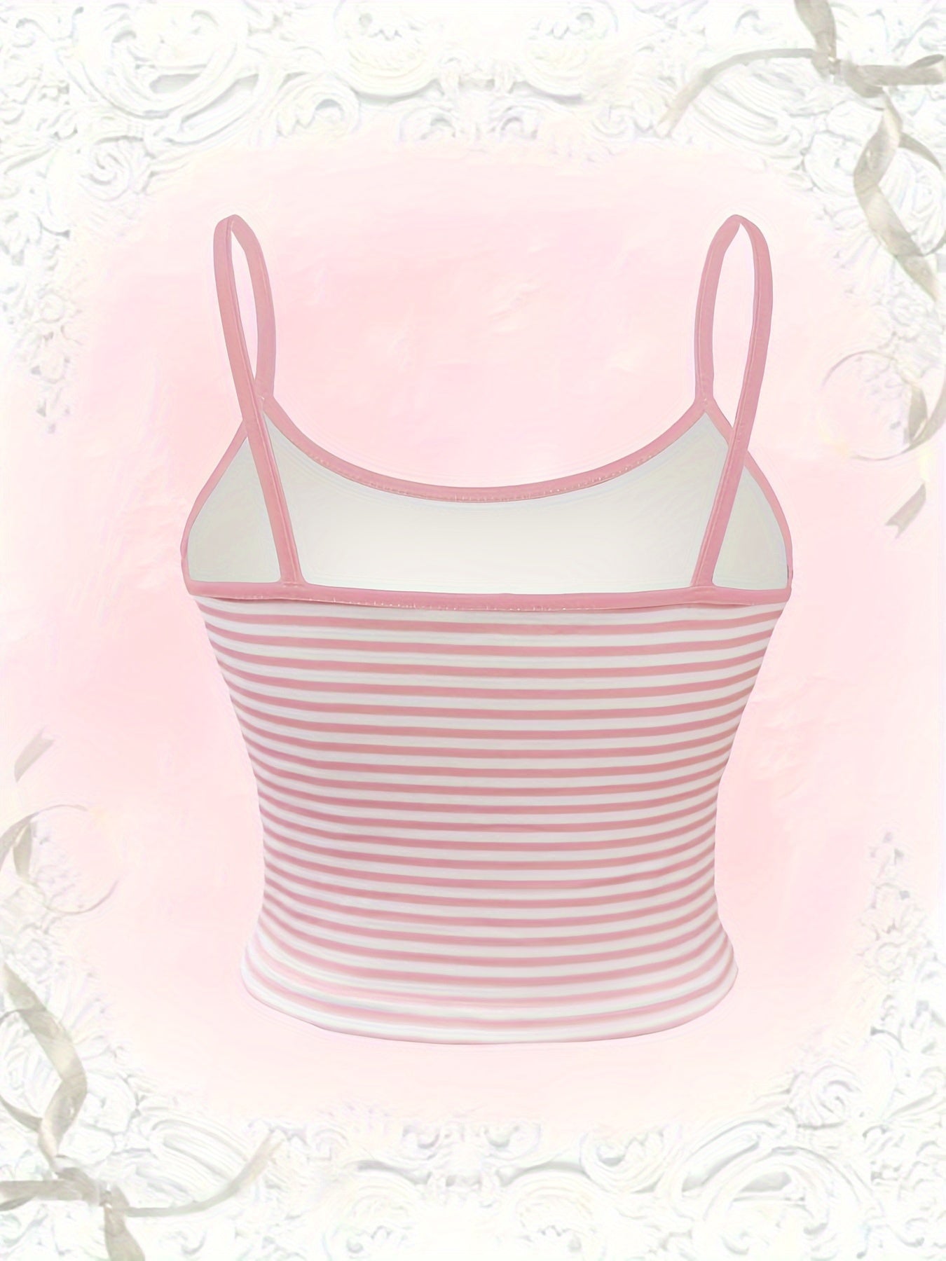 Casual Summer Spaghetti Strap Slingback Knit Fabric Polyester No Sleeve Tie Front Top with Striped Star Print