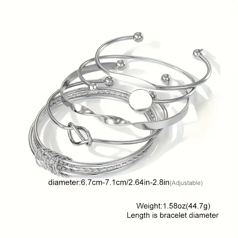 5pcs/Set Bracelets Set Minimalist Geometric Circular Knot Opening Bracelet Set, Knot Design - An Excellent Choice for Mother's Day, Valentine's Day, Wedding Anniversary, Birthday Gifts