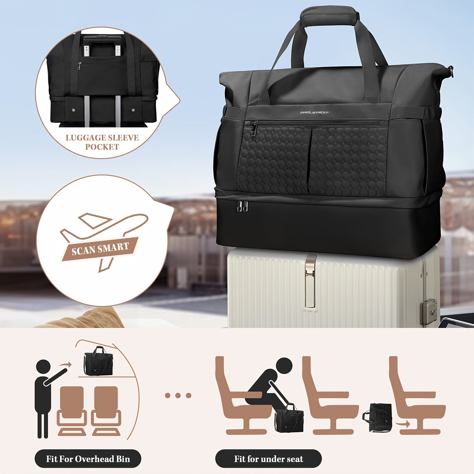 Luxury Large Capacity Duffle Bag, Women'S Gym Bag, 10.57gal Travel Luggage with Shoe Compartment And Wet Pocket, Waterproof Weekend Bag, Sports Tote for Swimming And Yoga.