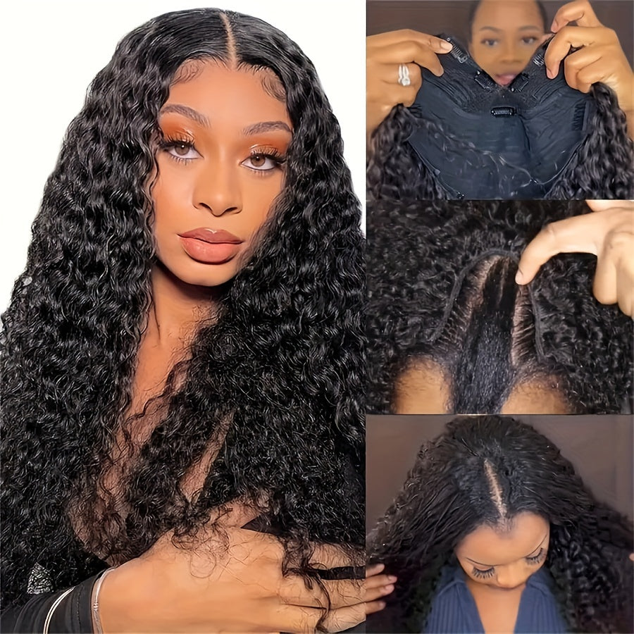 200 Density Curly V Part Human Hair Wigs For Brazilian Women V Shape Glueless Human Hair V Part Wig 100% Human Hair Curly Natural Color