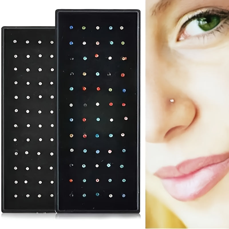60pcs Nose Ring Set, Screw Nose Nail, Stainless Steel Piercing Nose Set, Body Jewelry Set