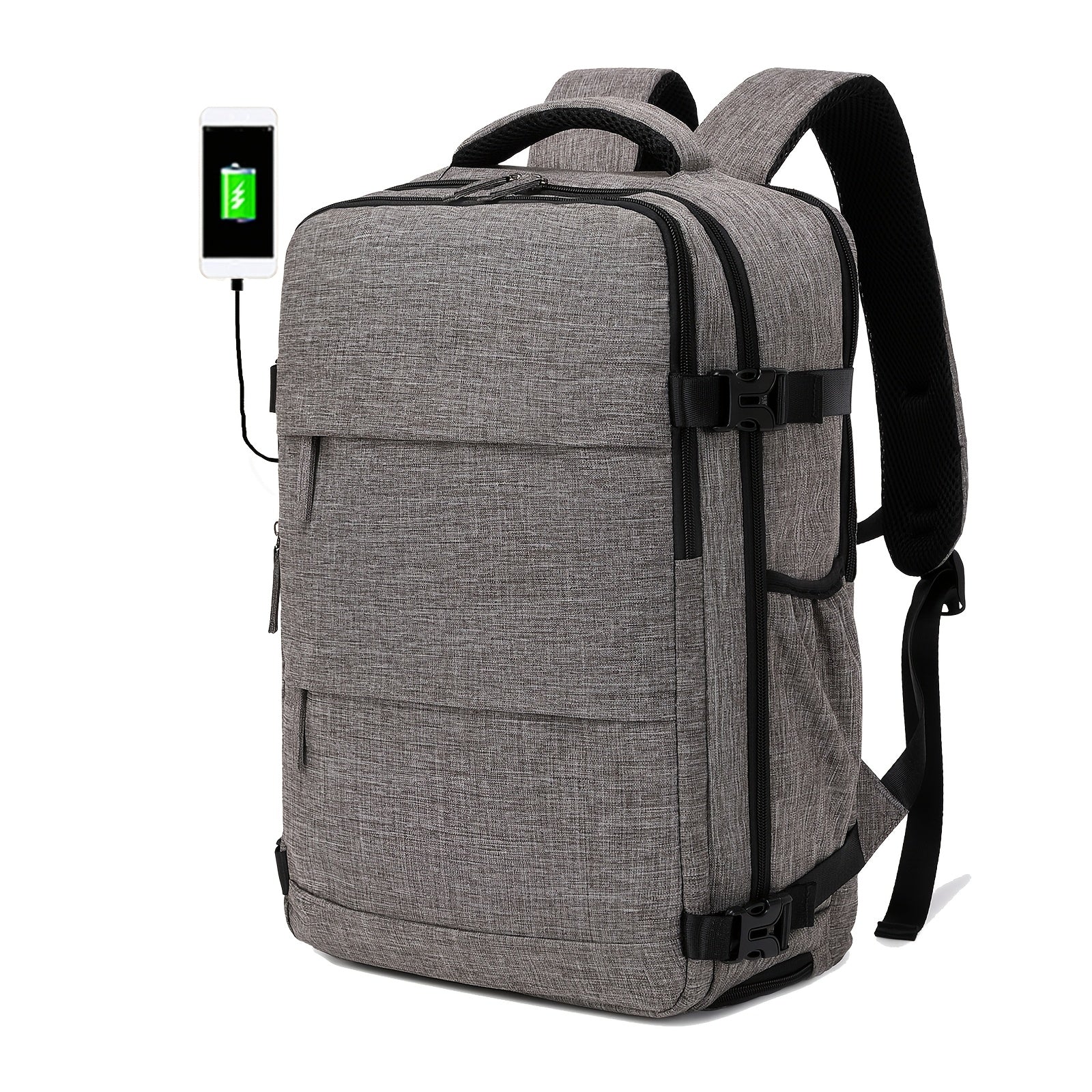 Airlines Approved Women'S Travel Backpack with Shoe Compartment, Casual Laptop Bag, Adjustable Strap, Zipper Closure, Polyester Lining, Solid Color, USB Powered - Multi-Color Options
