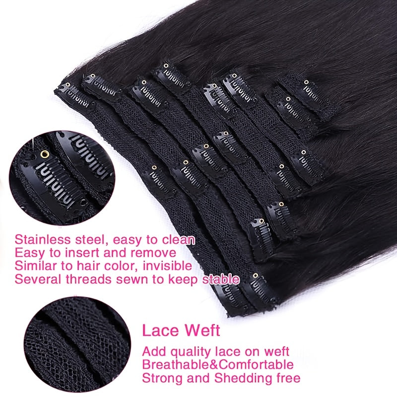 Straight Real Human Hair Clip In Hair Extensions 100% Unprocessed Virgin Human Hair Clip In Seamless Real Human Hair Clips Hair Accessories 8Pcs/Set With 18 Clips 120g